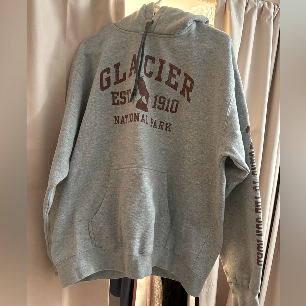 Gray GNP hoodie, bought at gift shop in Glacier National Park Montana